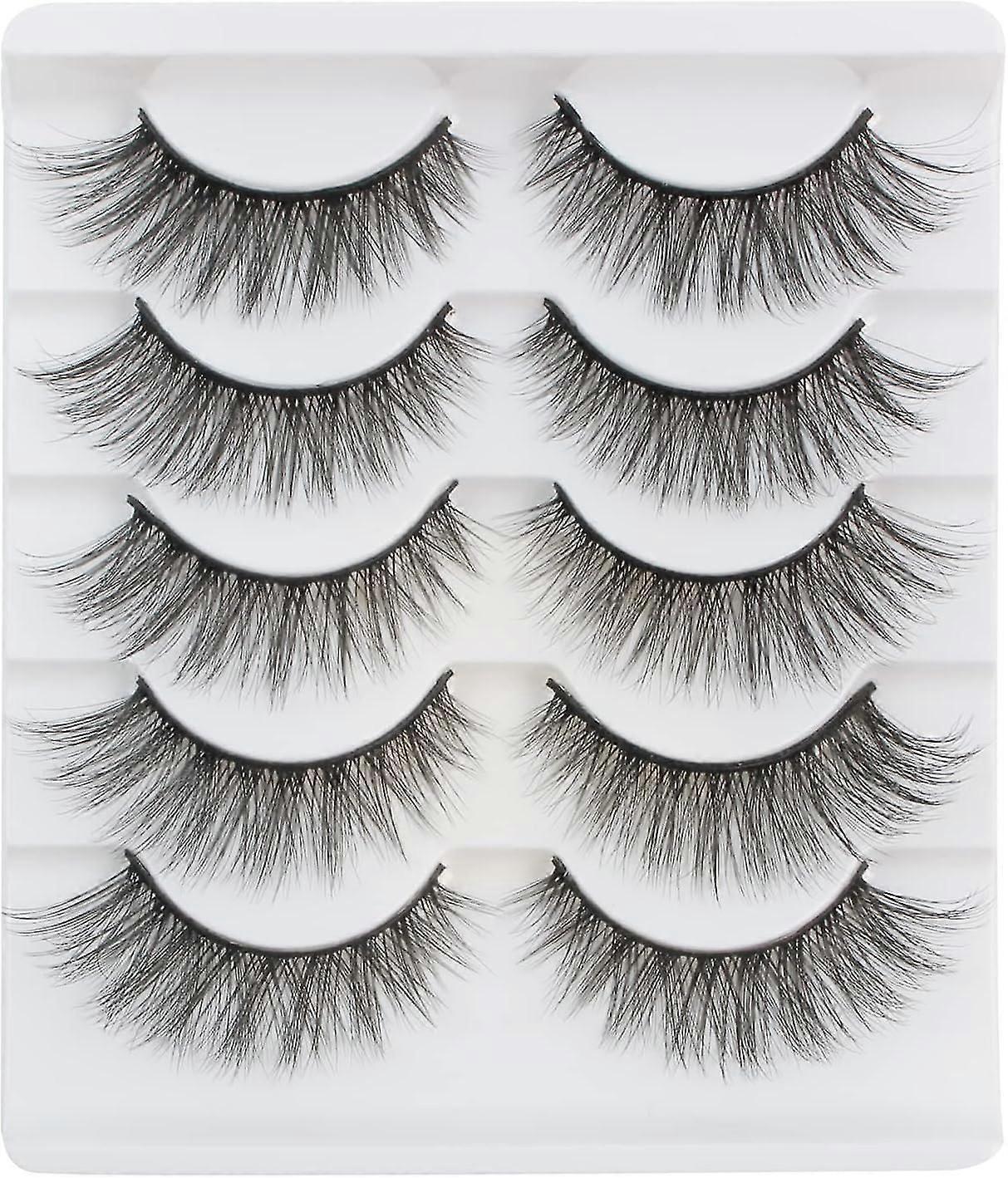 Cat Eye Lashes Natural Look Eyelashes Faux Mink Fake Eyelashes Light Volume False Lashes Fluffy Strip Lashes Multipack 3d 5 Pairs Pack
