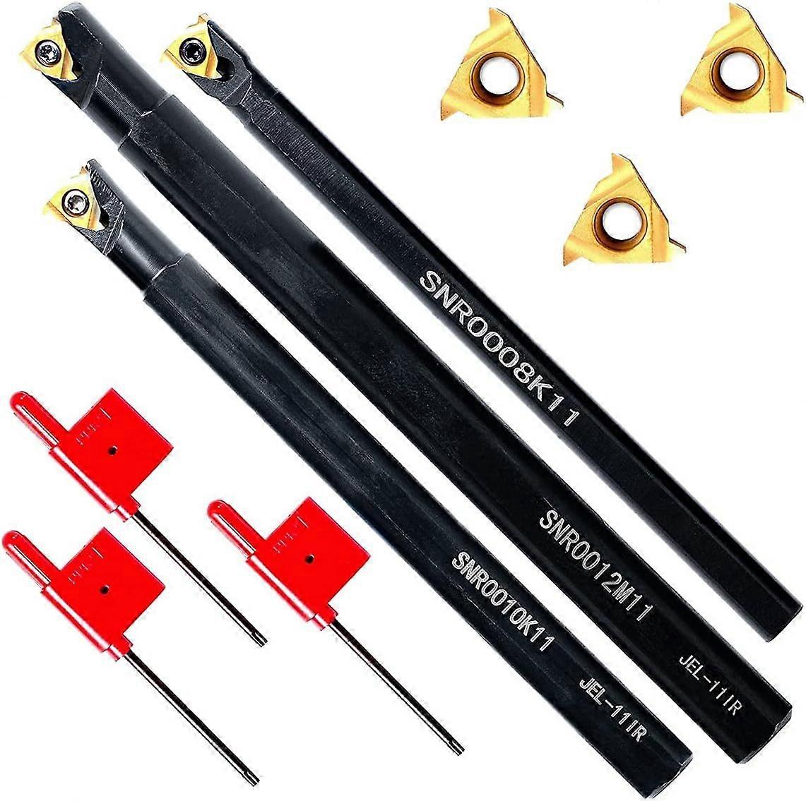 Turning-Tool Threading Holder - 3pcs Internal Thread Boring Bars SNR0008K11+SNR0010K11+SNR0012M11 with 3pcs Indexable Carbide Inserts 11IR A60 Golden