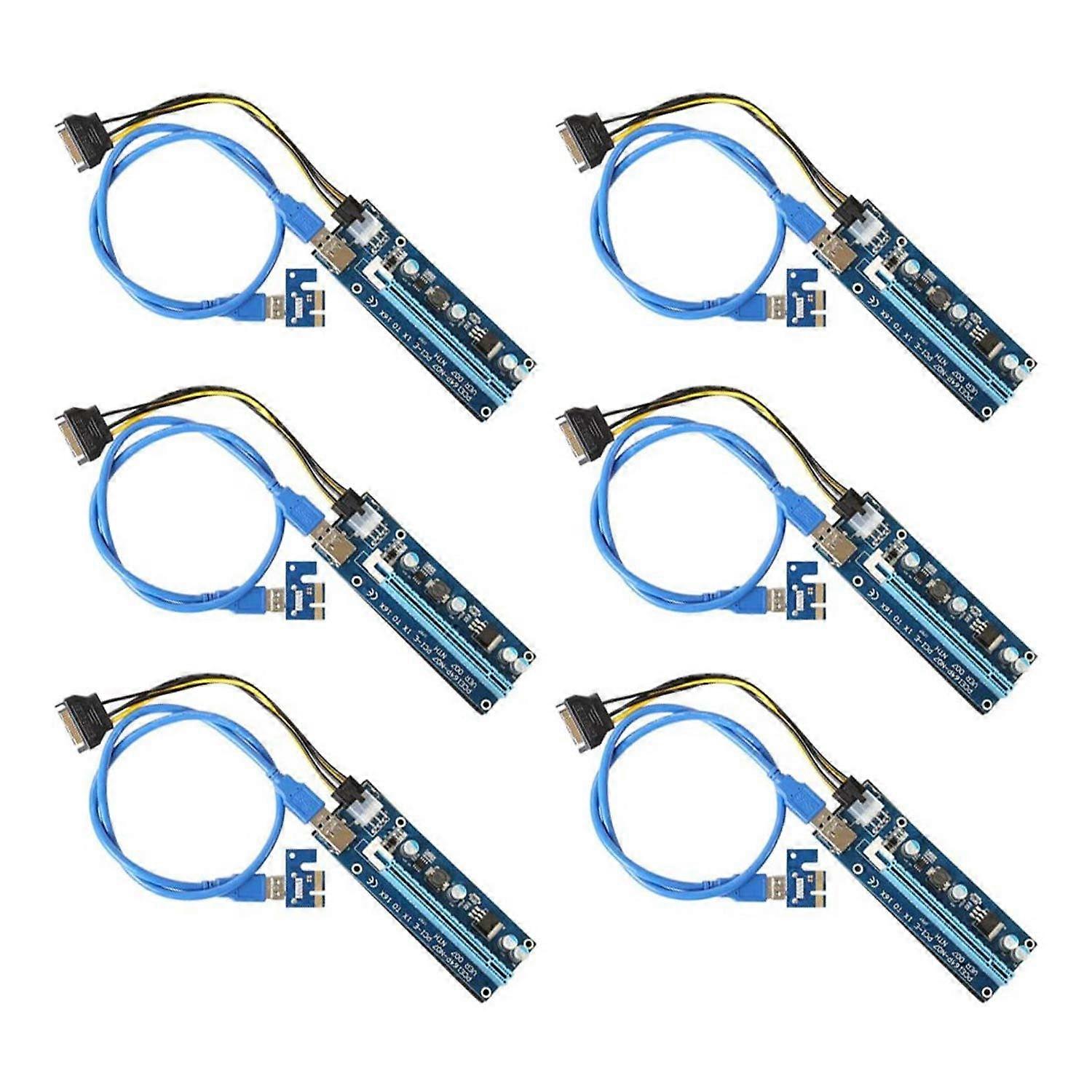 PCIe Riser 1X to 16X Powered Adapter Card with 60cm USB 3.0 and 6 Pin SATA Power Cable - 6 Pack for GPU Mining