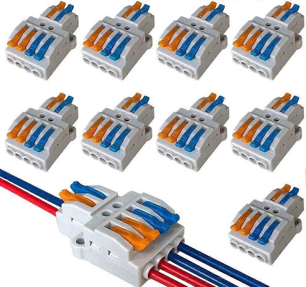 9Pcs Premium Lever-Nut Wire Connectors, 2 in 4 Out Conductor Compact Wire Connectors, Splicing Type Quick Conductors Cable Clamp Terminal Block Spring