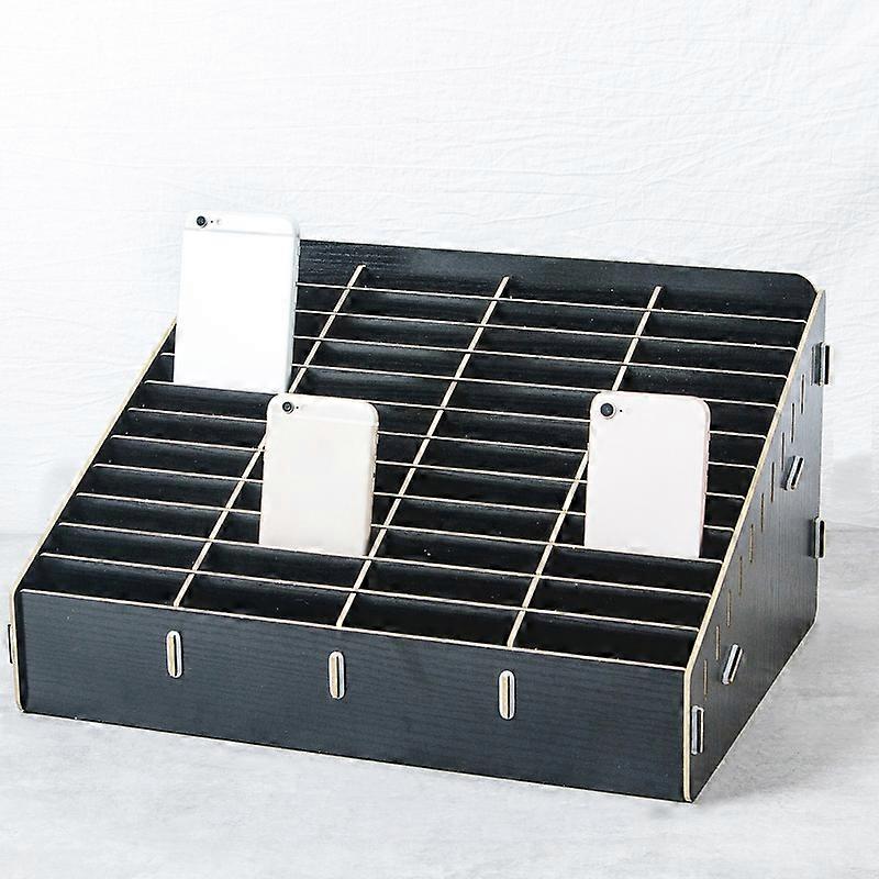 D-86 Office Conference Classroom Mobile Phone Storage Box, Style: 48 Grids (Black Oak)