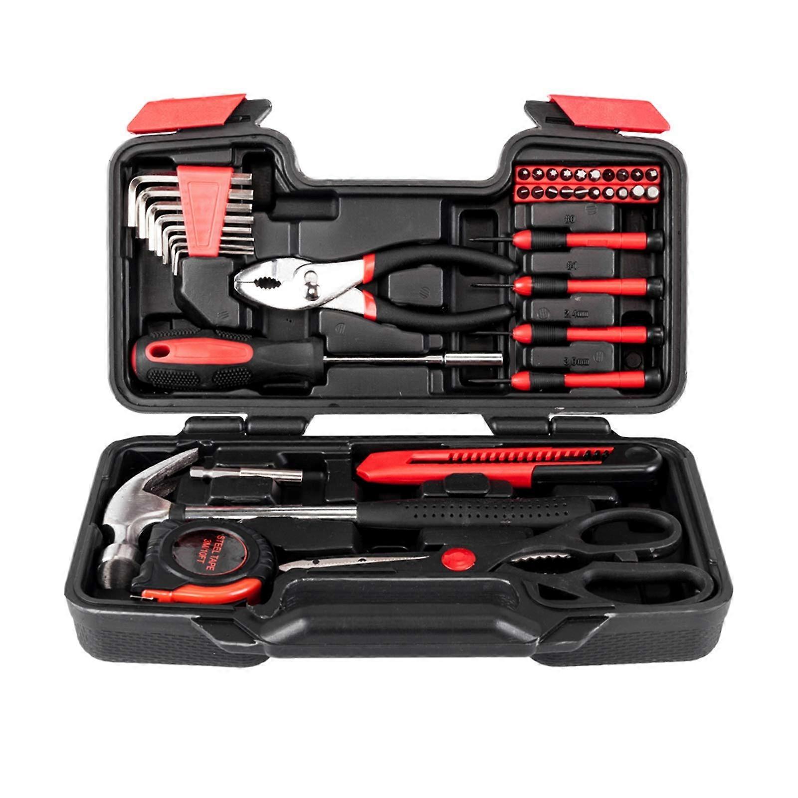 39-Piece Household Tool Set With Durable Plastic Tool Box Storage Case