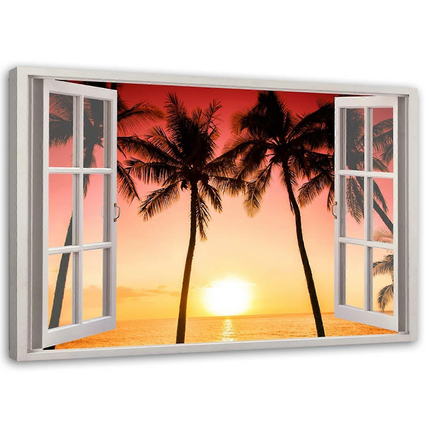 Lienzo, Ventana - sol y palmeras - 60x40