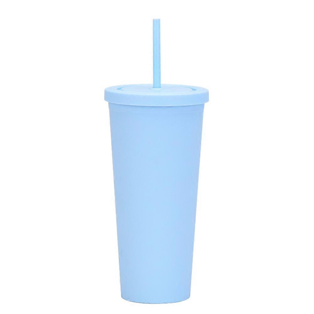 700ml reusable cold water cup plastic cup, double-layer solid color beverage cup with lid and straw