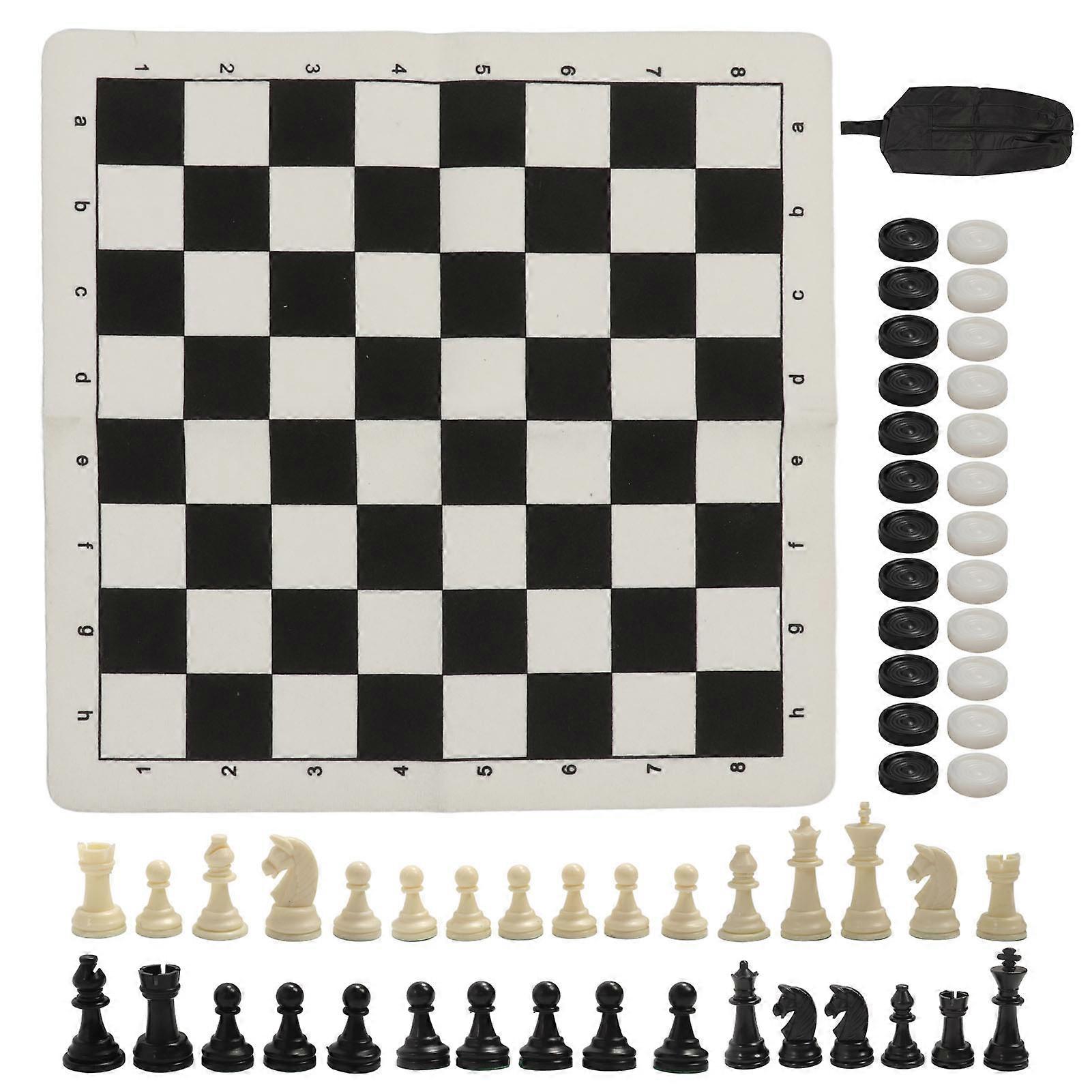 Checkers PP Pieces PU Imitation Leather Board with Drawstring Velvet Bag Chess Game Set for Party Camping