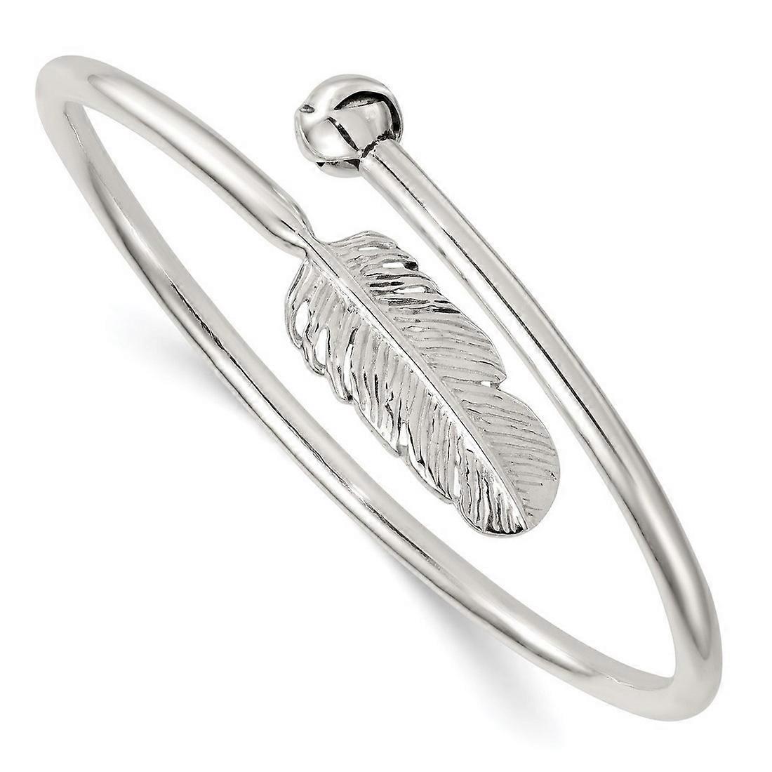 3.6mm 925 Sterling Silver Polished and Grooved Feather Bypass Cuff Stackable Bangle Bracelet-Cuff-Bracelet for Women