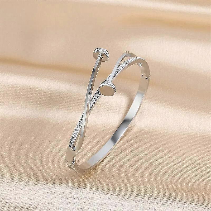 Double Crystal Cross Stainless Steel Womens Bracelet