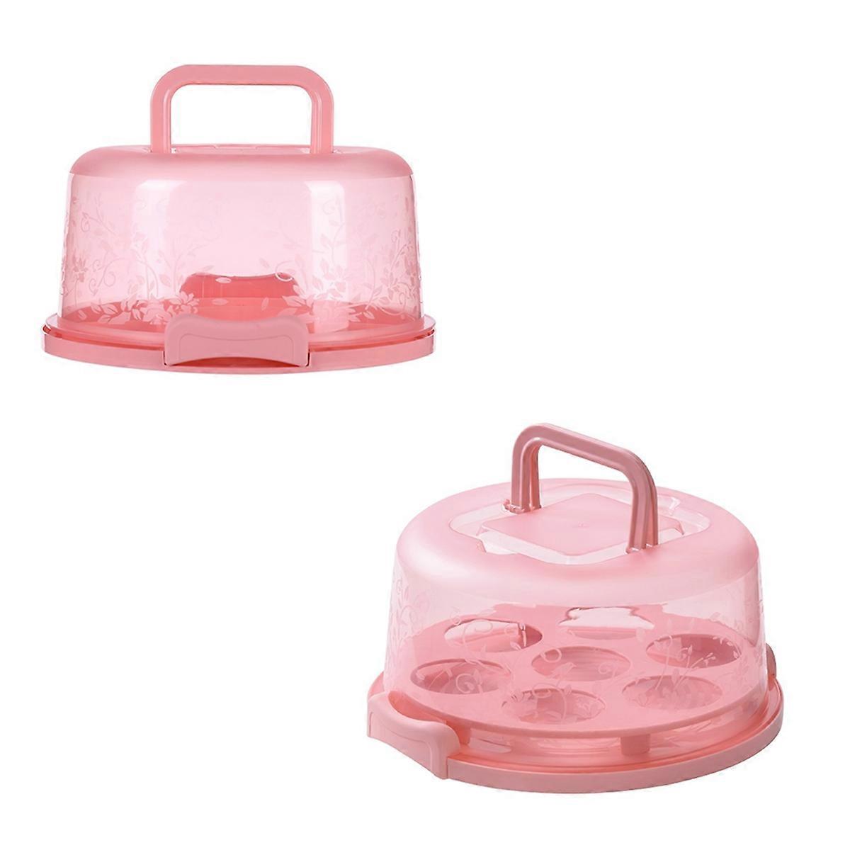 Cake Transport Box with Lid Handle Cake Box Cup Cake Container Pink