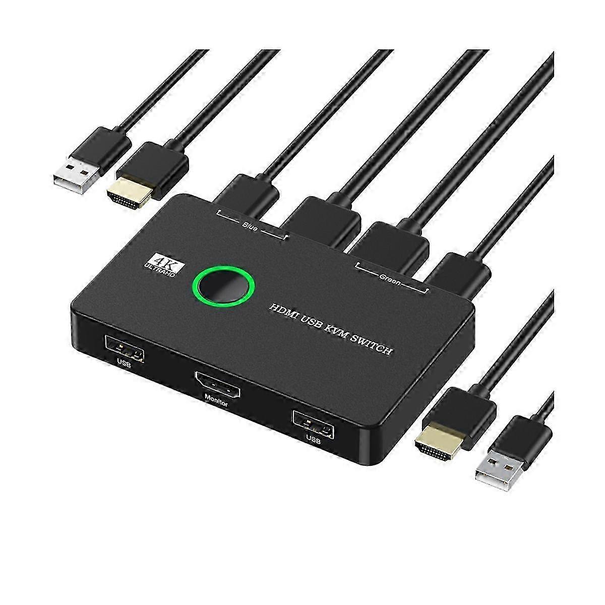 KVM Switch 2 Port Box USB and -Compatible Switch for 2 Computers Share Keyboard Mouse Printer HD Mo