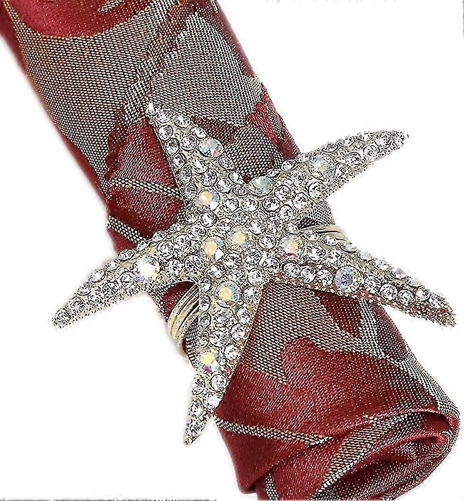 حلقات منديلكريستال ستارفيش منديل خواتم - مجموعة من 6 حجر الراين المحيط الساحلي