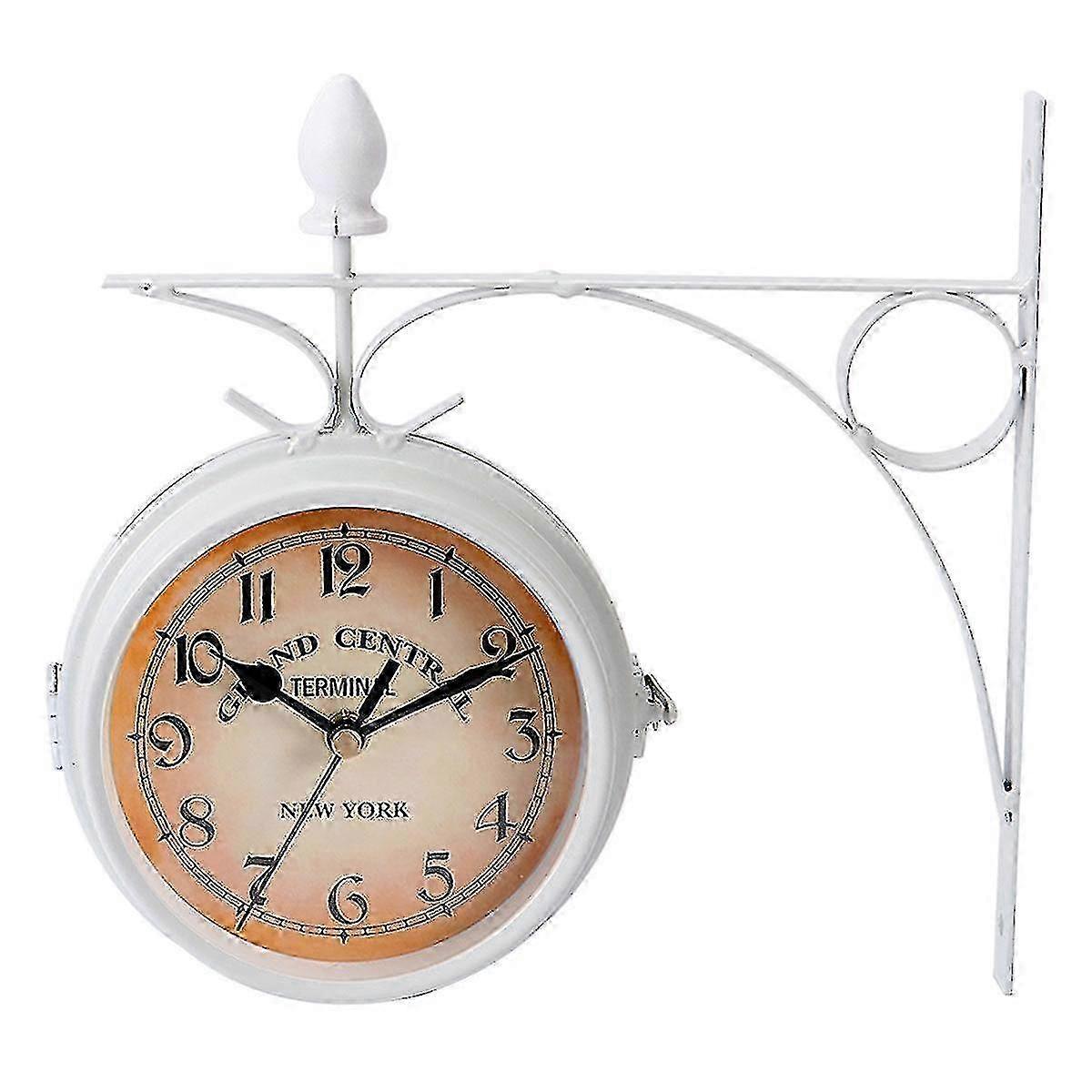 Double Sided Wall Clock Classic Design Silent Non Ticking White