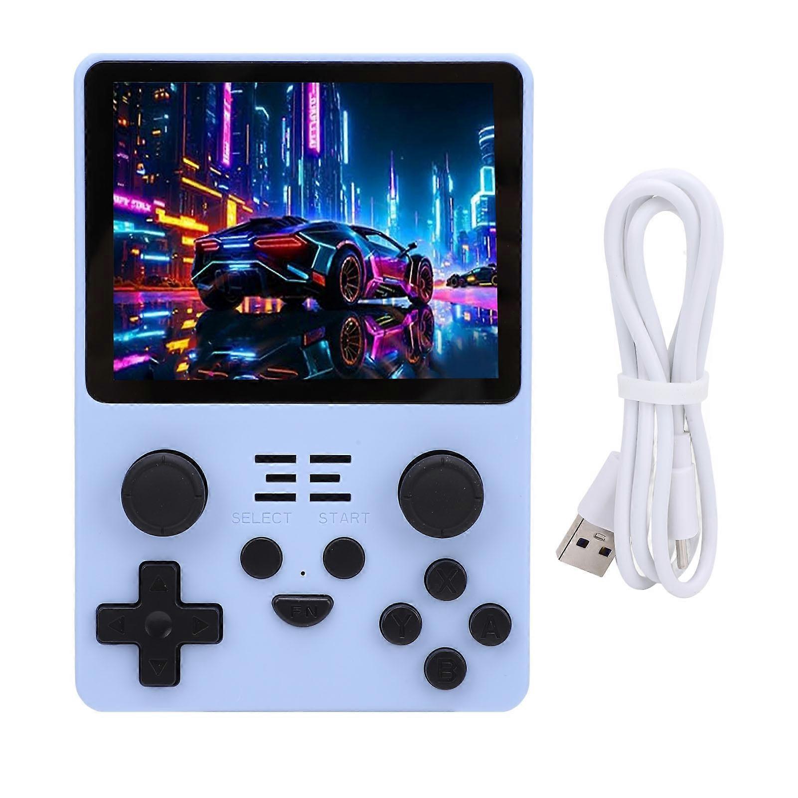 Blue Retro Handheld Game Console: 3.5" IPS Screen, Dual Memory Cards, Long Battery Life