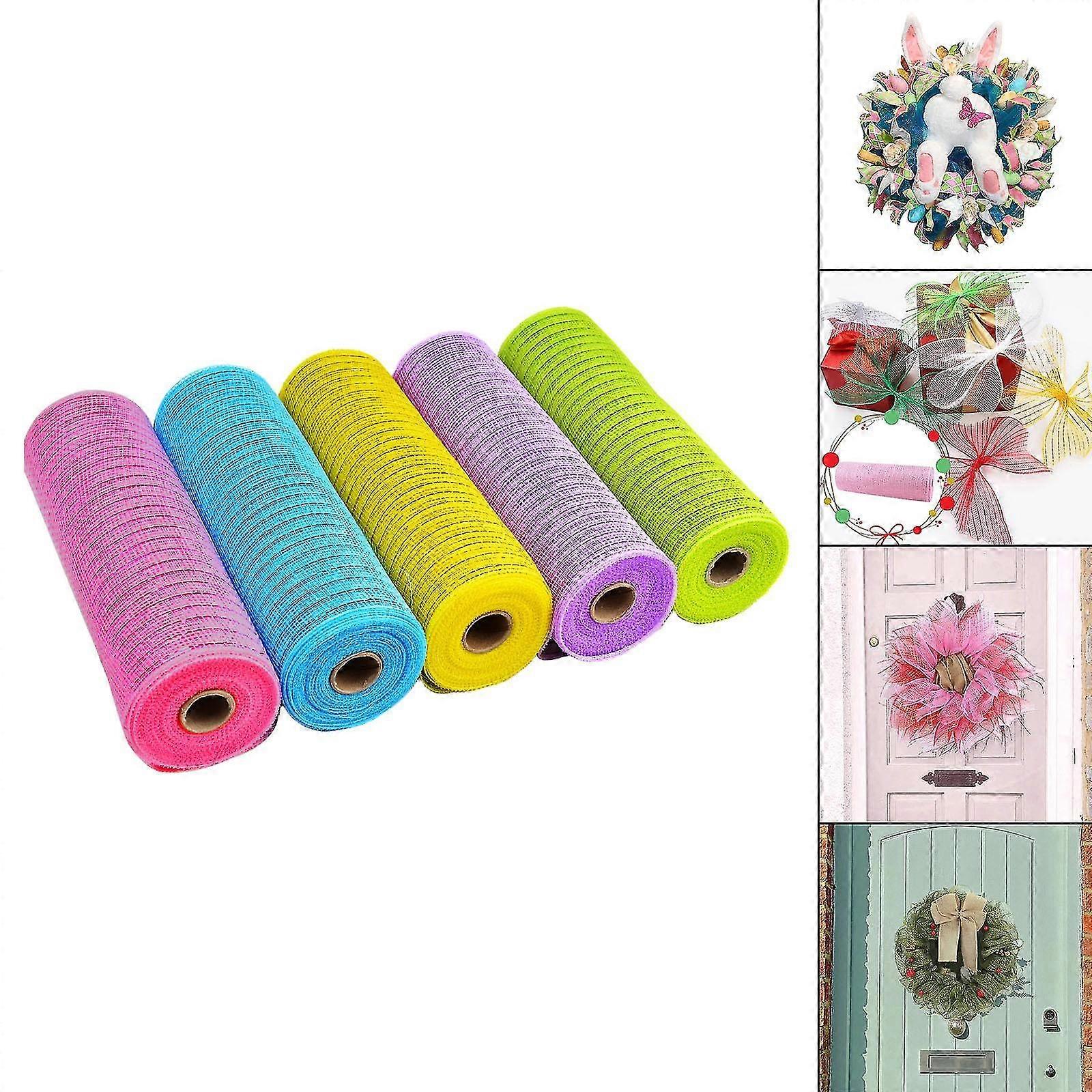 5 Rolls of Mesh Ribbon for DIY Projects, Suitable for Creating Easter Decorations, Valentine's Day Wreaths, Halloween Crafts, and Garlands