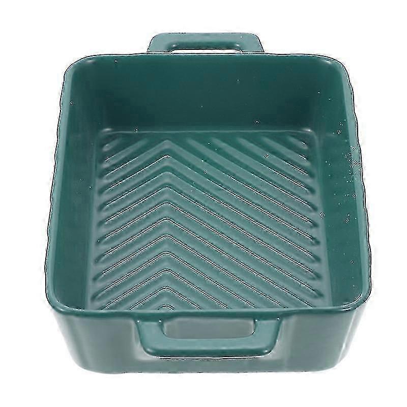25X14.6cm Dark Green Roasting Pans 1pc Double Handles Baking Bowl Rice Food Bowl Kitchen Ceramic Bak