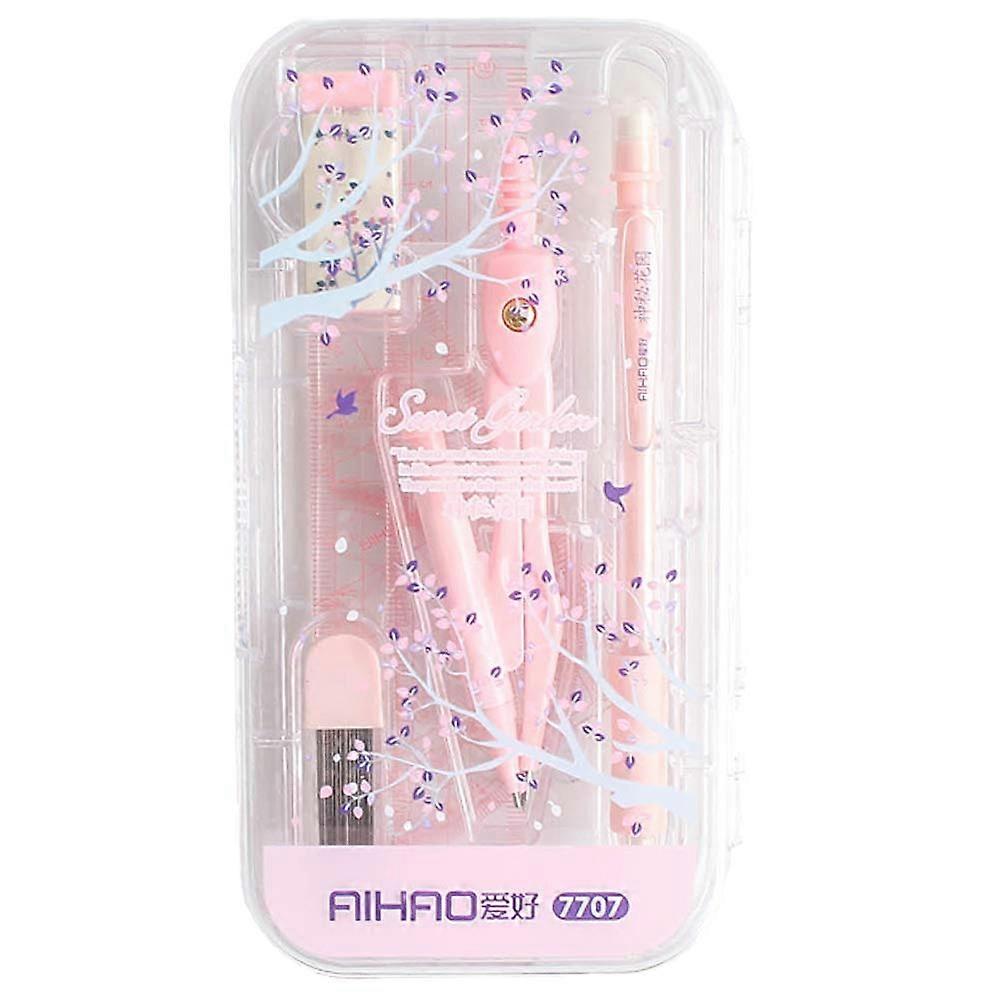 Compass and Math Set 8 in 1 for Math Geometry Stationery Set for Kids 8 Pieces (Pink) 00037 Pink