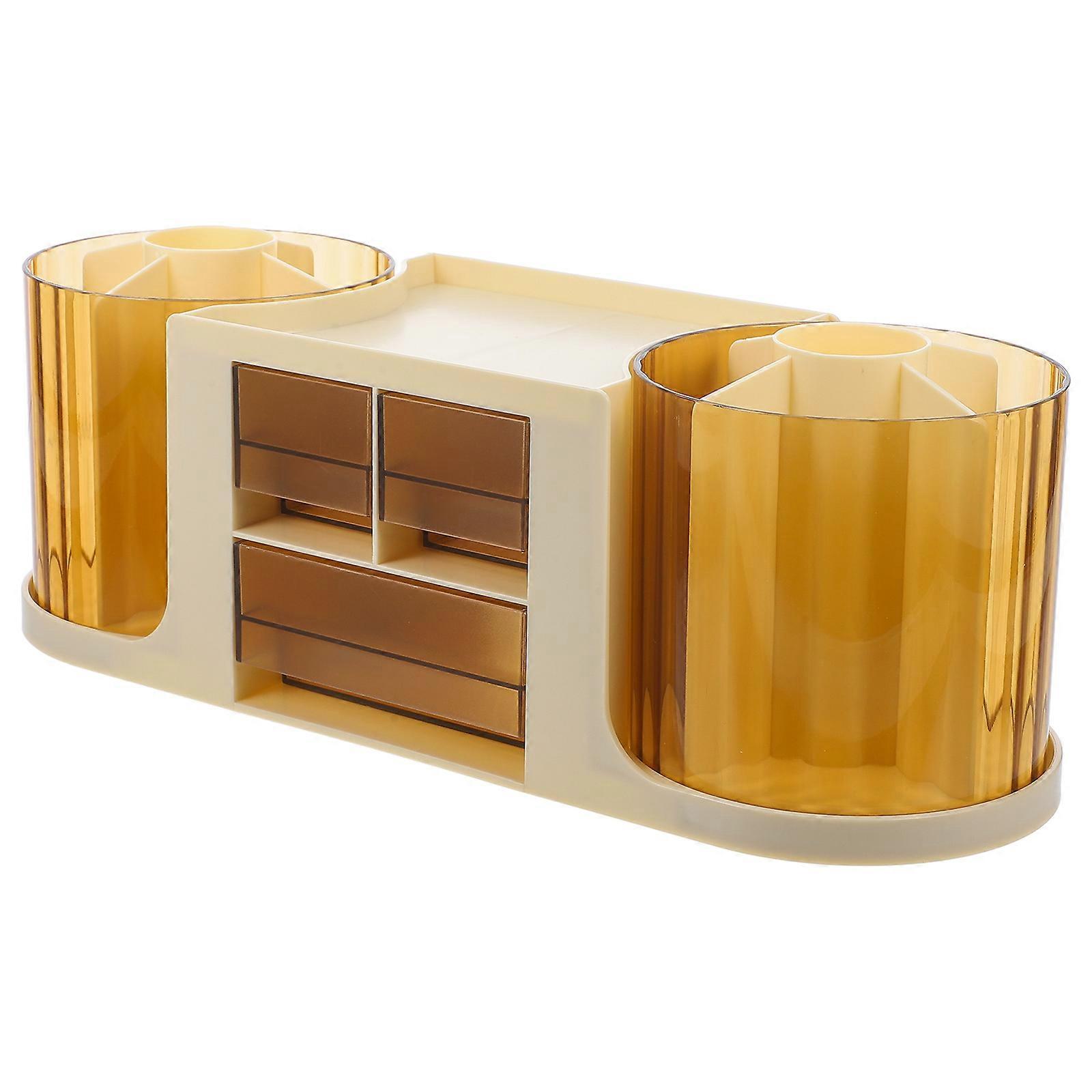 It sounds like you're describing a **desk drawer organizer** with specific features such as a **rotating pen holder**, **transparent design**,