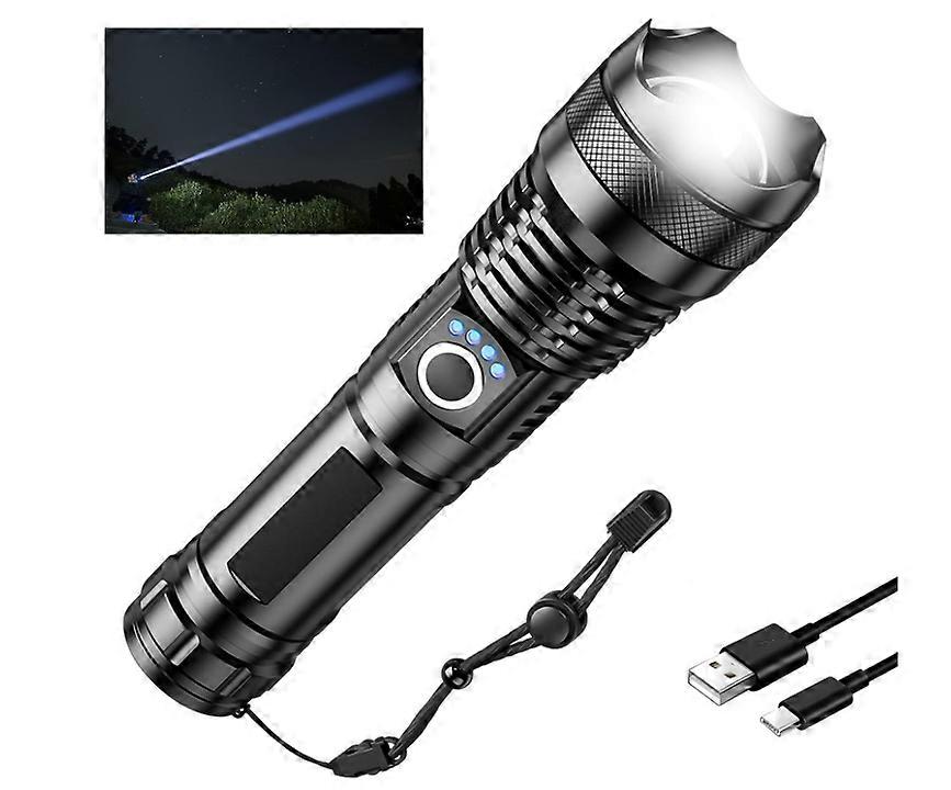 Flashlights LED High Lumens Rechargeable, 10000 Lumen XHP50 Super Bright Tactical Flashlight, High Powered Flash Light Powerful Handheld Torch(Black)