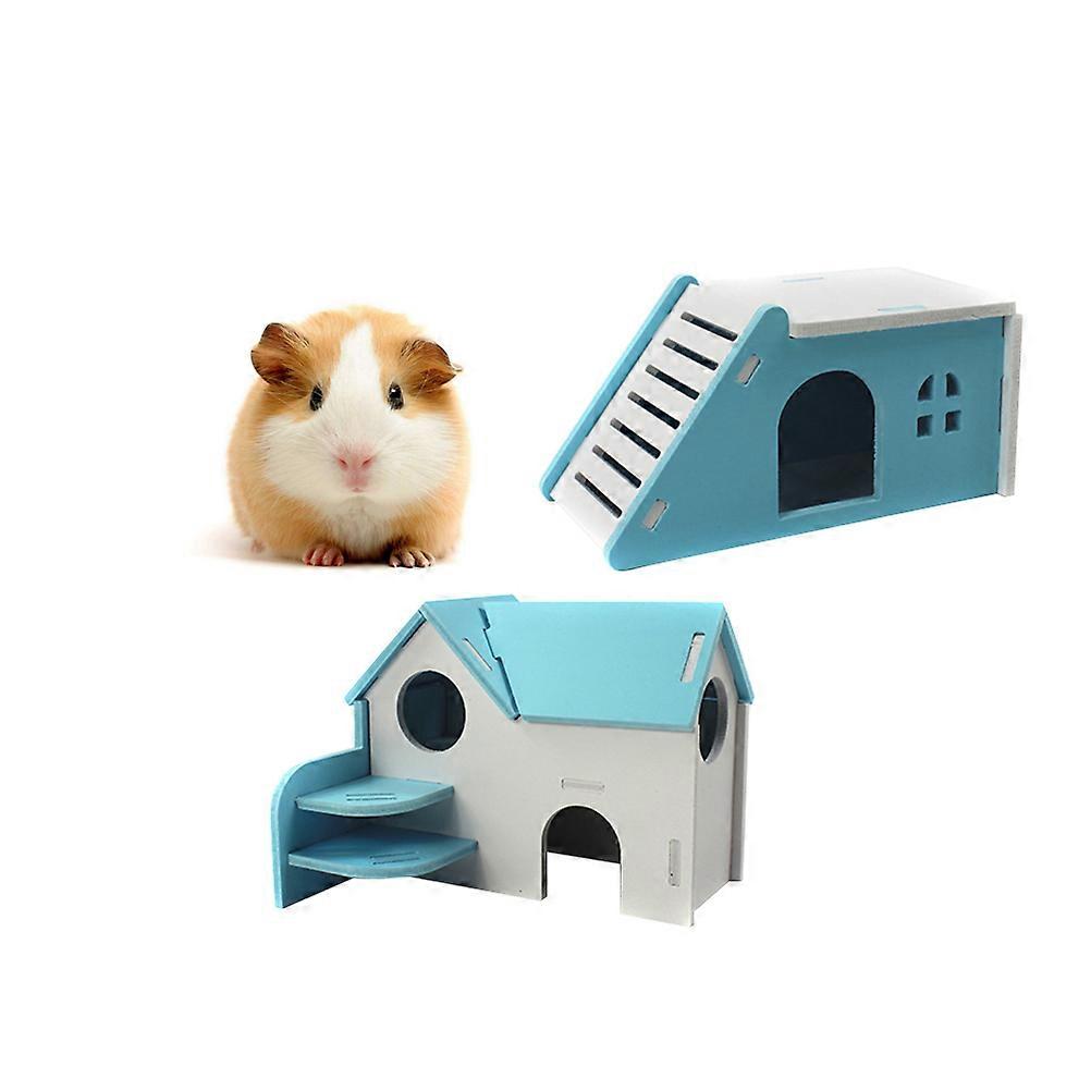 Hamster Hut Blue PVC Villa Shape Shelter for Pet Housing and Exploration 2Pack
