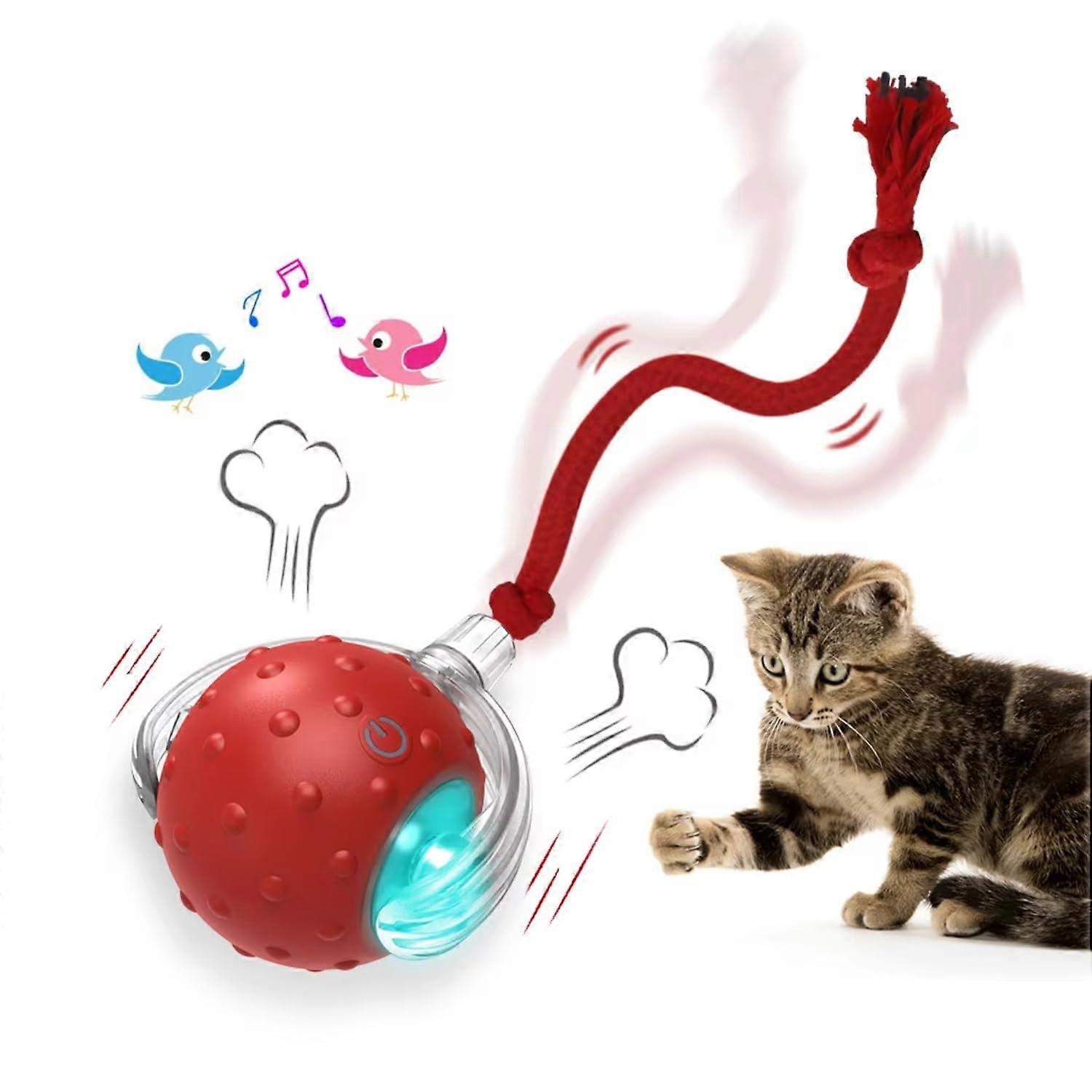 Cat Interactive Rolling Ball with Motion Sensor, Bird Chirping Sounds, Long Tail Design for Kittens and Cats