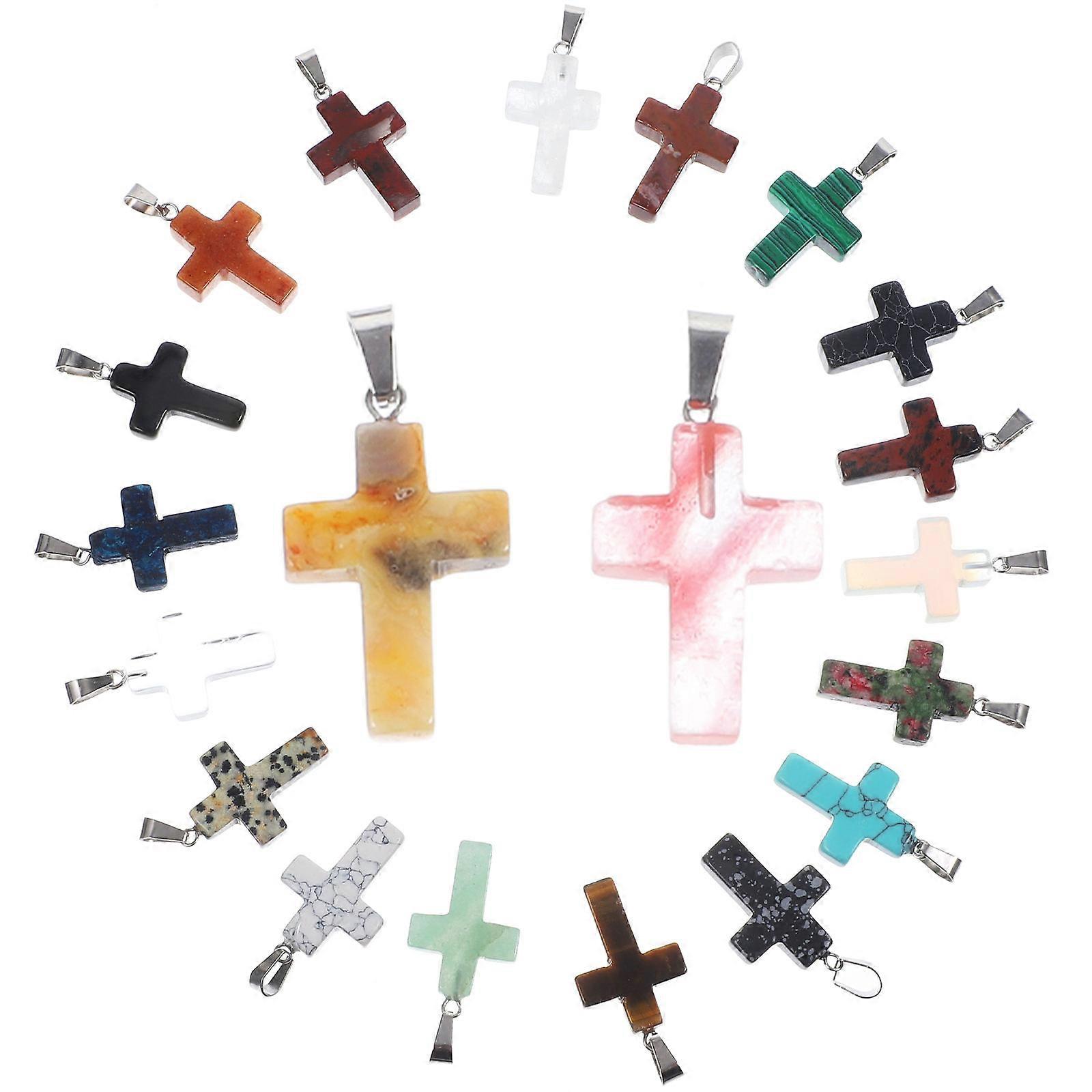 DIY Cross Beads 20Pcs Assorted Color Cross Charms Durable Natural Stone for DIY Use Crafting