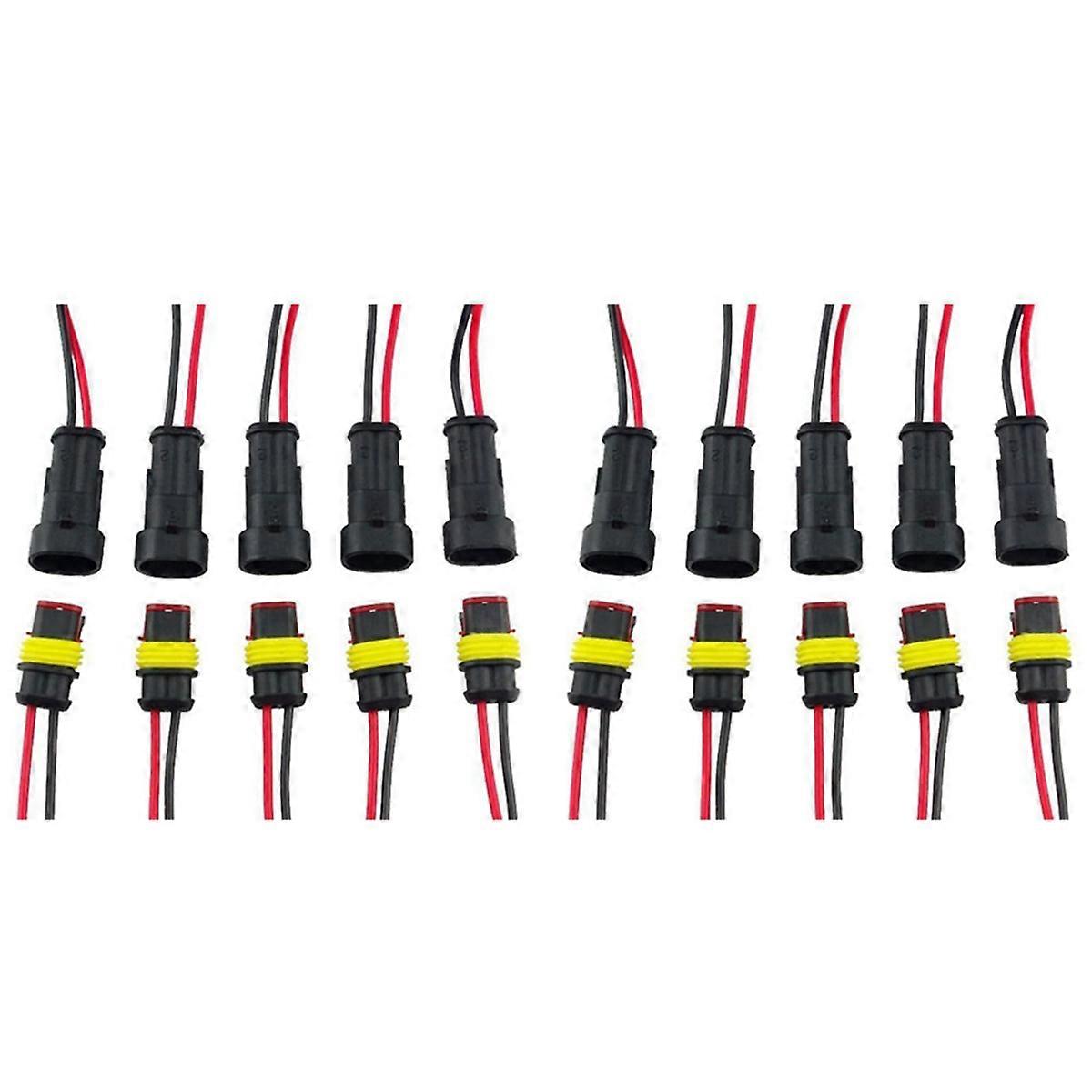 10 Pair 2 Pin Way Waterproof Electrical Wire Connector Plug Set Car Connectors with Cable for Motorc