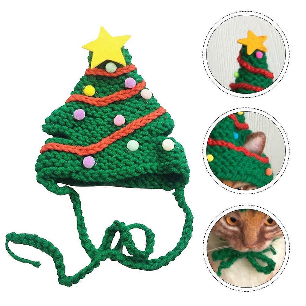 猫用帽子ウール糸織り装飾ペット帽子グリーン35x17cm 1パック