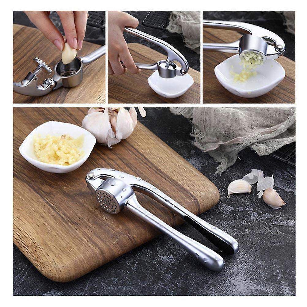 Manual Zinc Alloy Garlic Press for Home Use – Ergonomic, Easy Clean Kitchen Tool with Silver Finish for Effortless Mincing