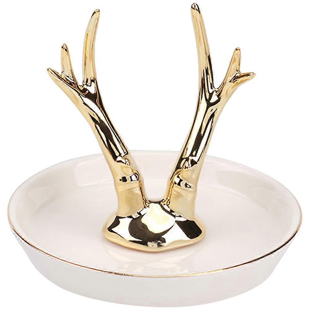Trinket Tray Antler Shape Bathroom Decor White Ceramic Ring Storage Plate 1Set