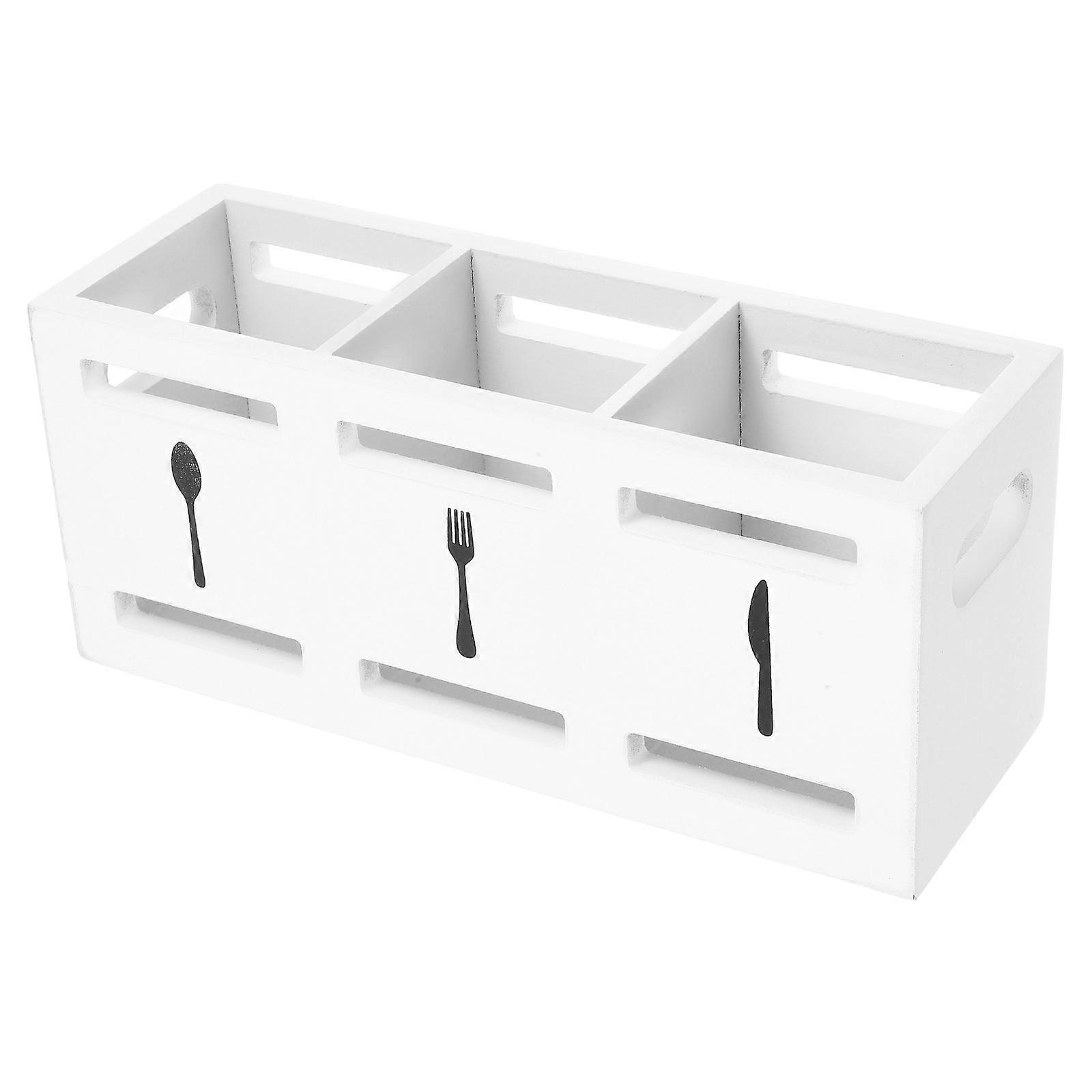 Fork and Spoon Organizer Kitchen Utensils Holder for Countertop Wooden Cutltery Storage Box with Compartments 1Pack