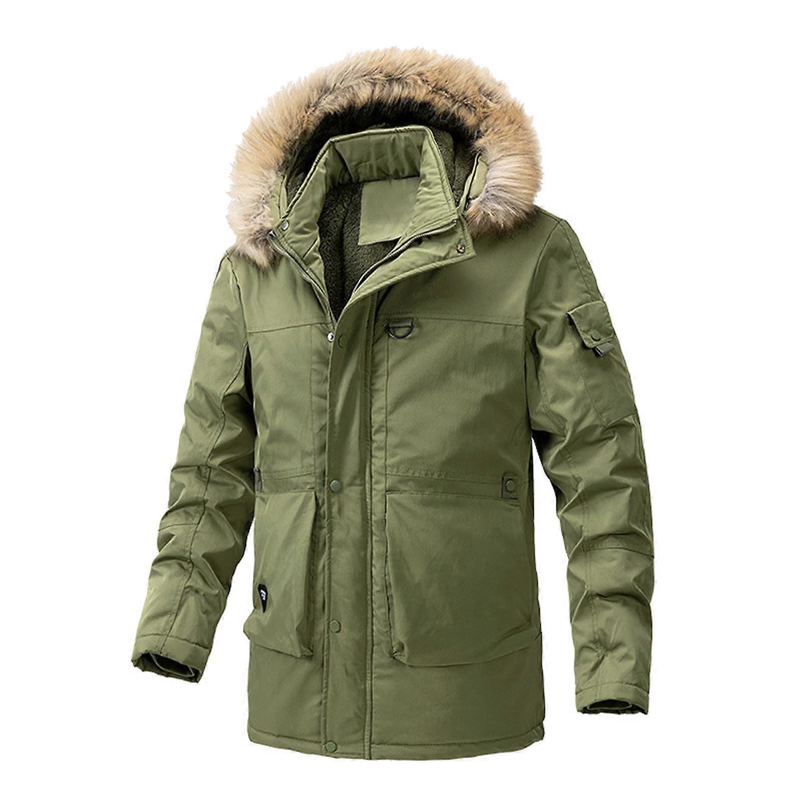 Men's Winter Coat Parka Style Long Transition Jacket Lightweight Softshell Quilted A3 Green 3XL