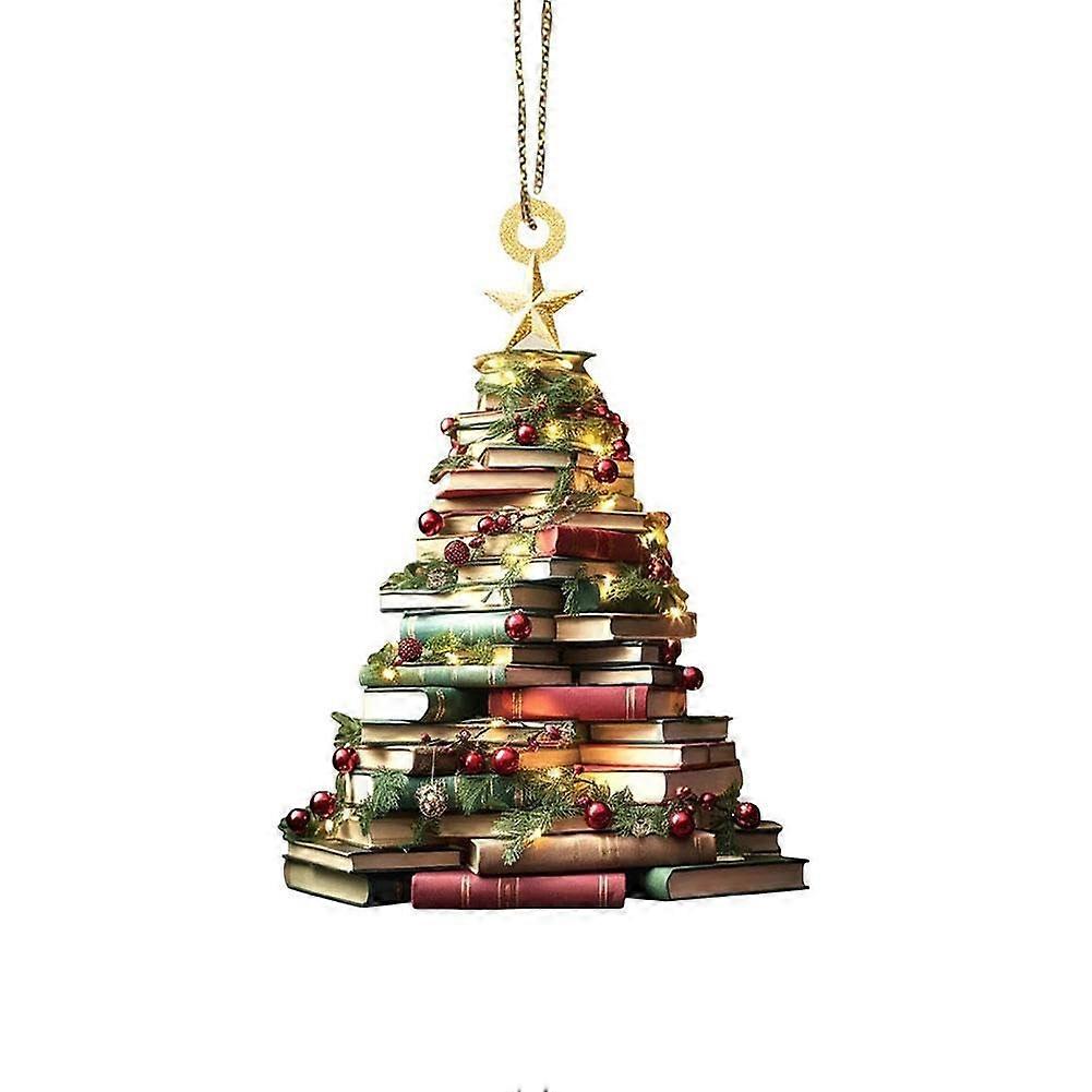 Christmas Tree Shape Bookshelf Pendant Books Stacked Ornament Book Lovers For Her Ornament Tree Gift Ornament Acrylic Tree