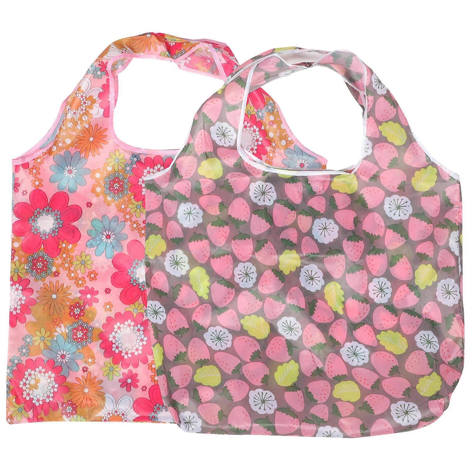 Reusable Tote Bag Rectangular Shape Pink Flower Pattern Size 60.00X46.00X8.00cm 2Pcs