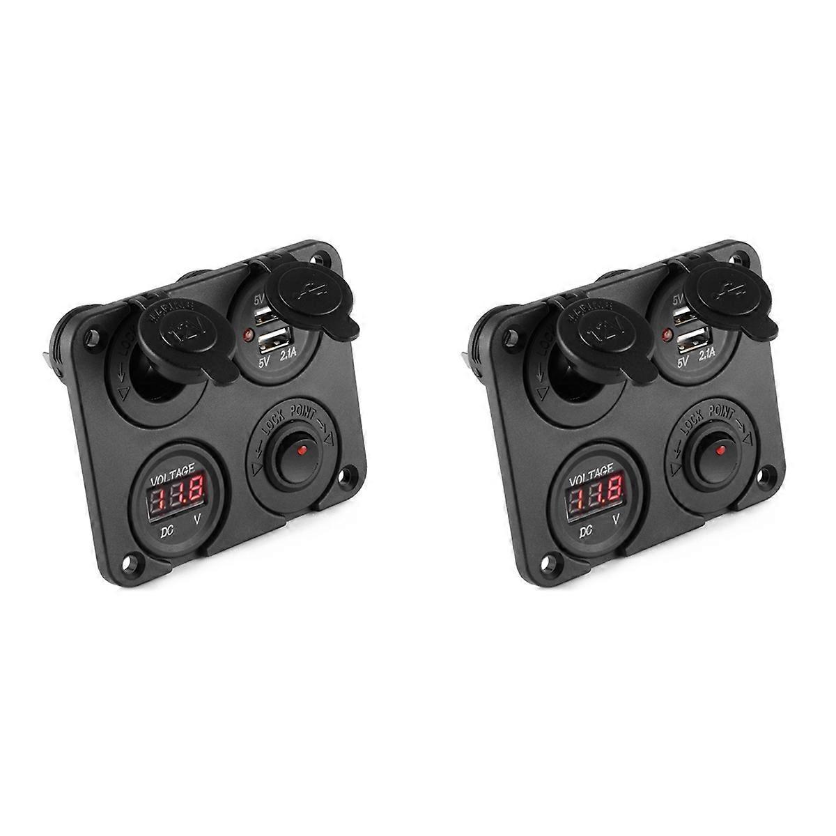 DC 12V-24V Car Boat Socket Dual USB Charger Voltmeter Switch Panel