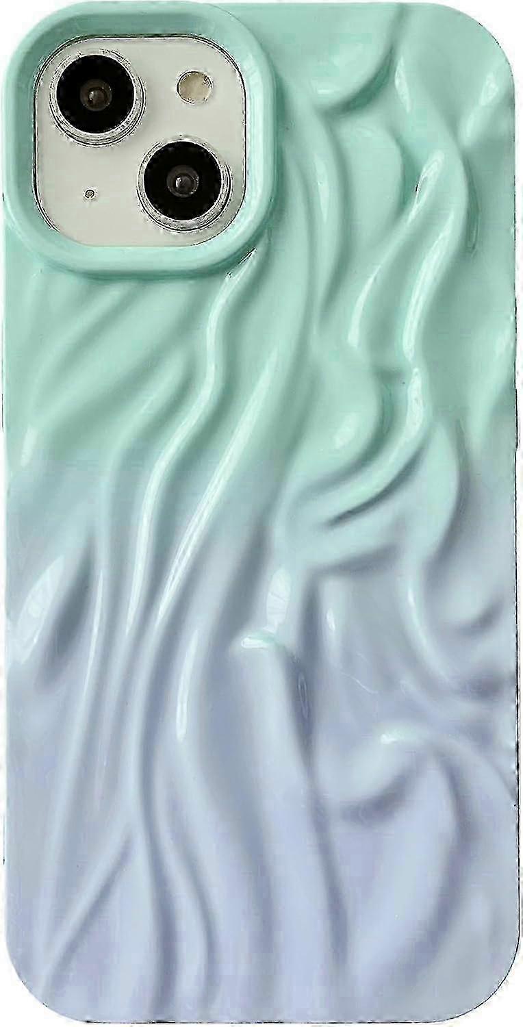 Pleated Water Ripple Chrome Wave Pattern Soft Case Suitable for a Certain Brand (Green Purple, iPhone 13 Pro Max)