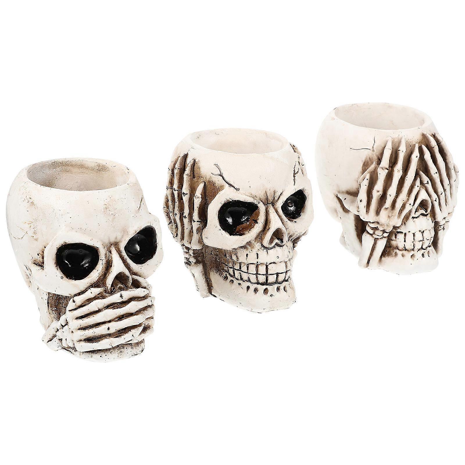Skull Planter Decor Resin Flower Pots Garden Balcony Yard 3Pcs