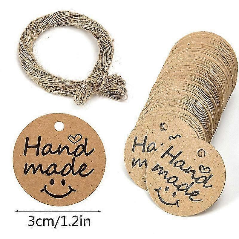 100 Handmade Round Kraft Gift Tags with String for Wrapping and Crafts