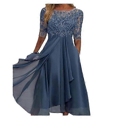 Koronkowe aplikacje Midi z krótkim rękawem Suknie wieczorowe Casual All Match Na Ślub