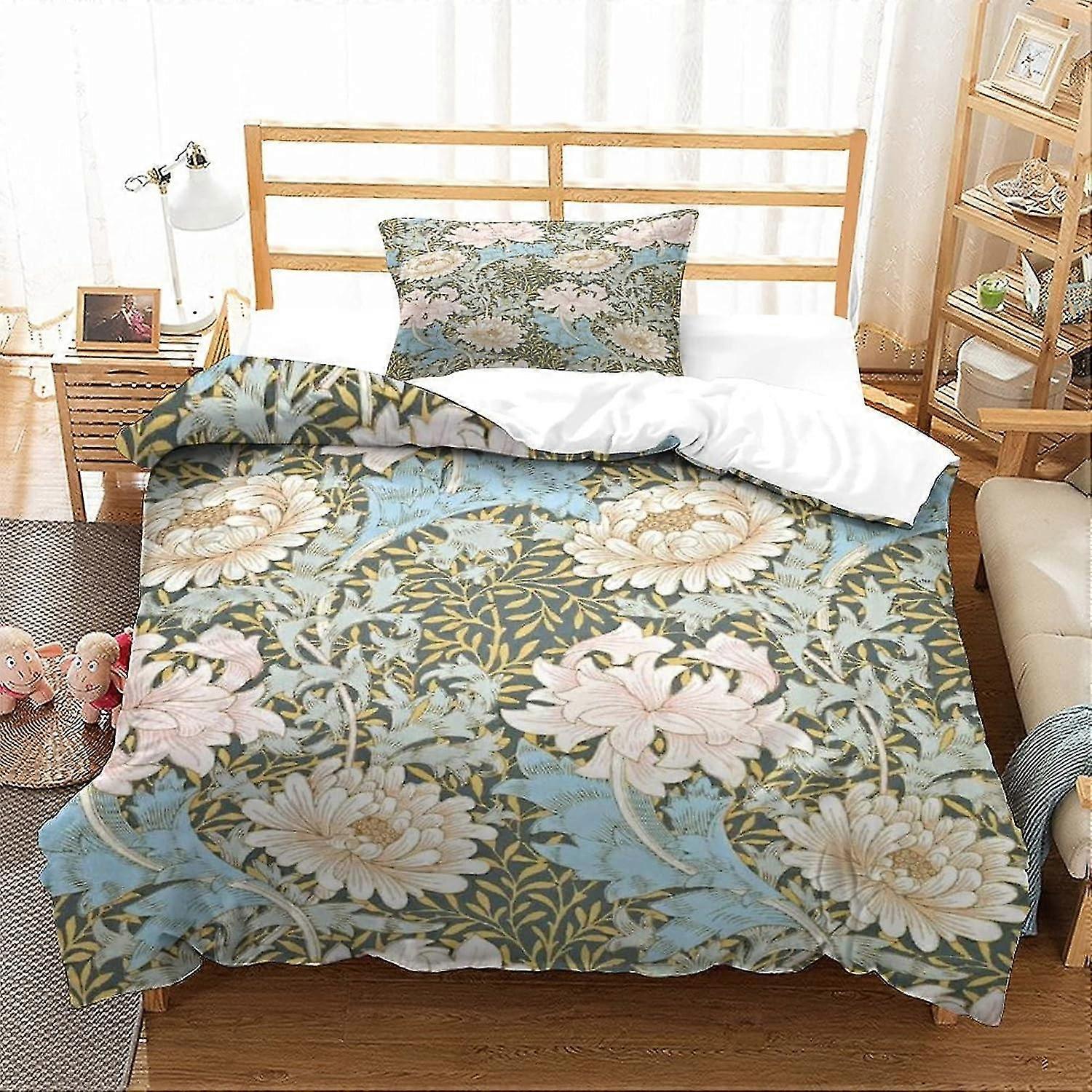 Floral Pattern Duvet Cover Set Bedding Quilt with Shams Soft Microfiber Xmas Bedding Set for Adults