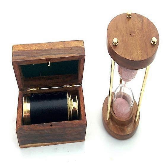 Taskuteleskooppi puulaatikolla ja puisella tiimalasin yhdistelmällä Merisisustus ja lahjayhdistelmä