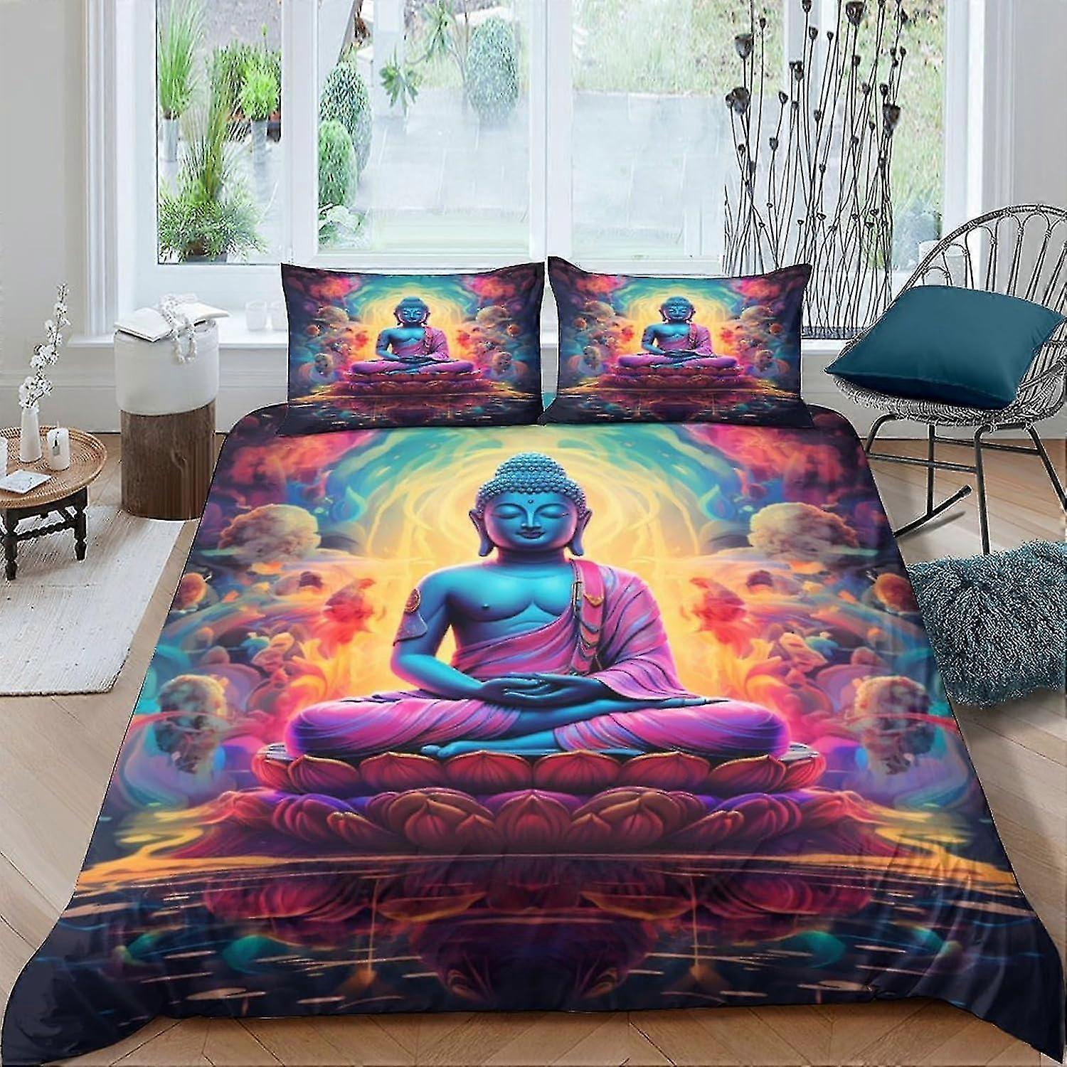 Conjunto de Capa de Edredom de Estátua de Buda, Capa de Colcha de Budismo 3D com Fronhas, Adequado para Capa de Colcha de Microfibra Macia, Conjunto de 3 Peças