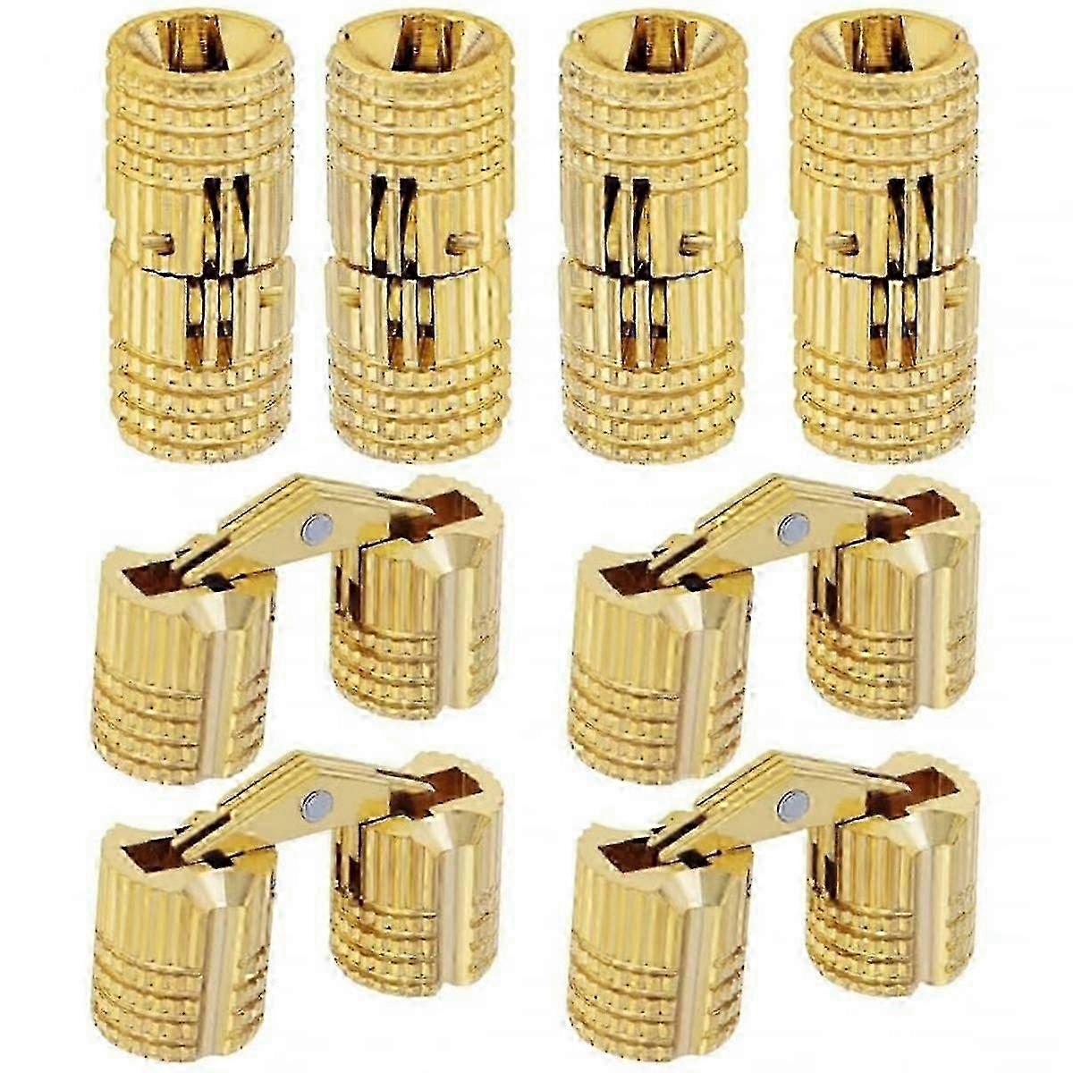 8Pcs 10 mm Hidden Brass Barrel Hinges, 180 Degree Opening Angle Concealed Furniture Hinges for DIY Craft Projects