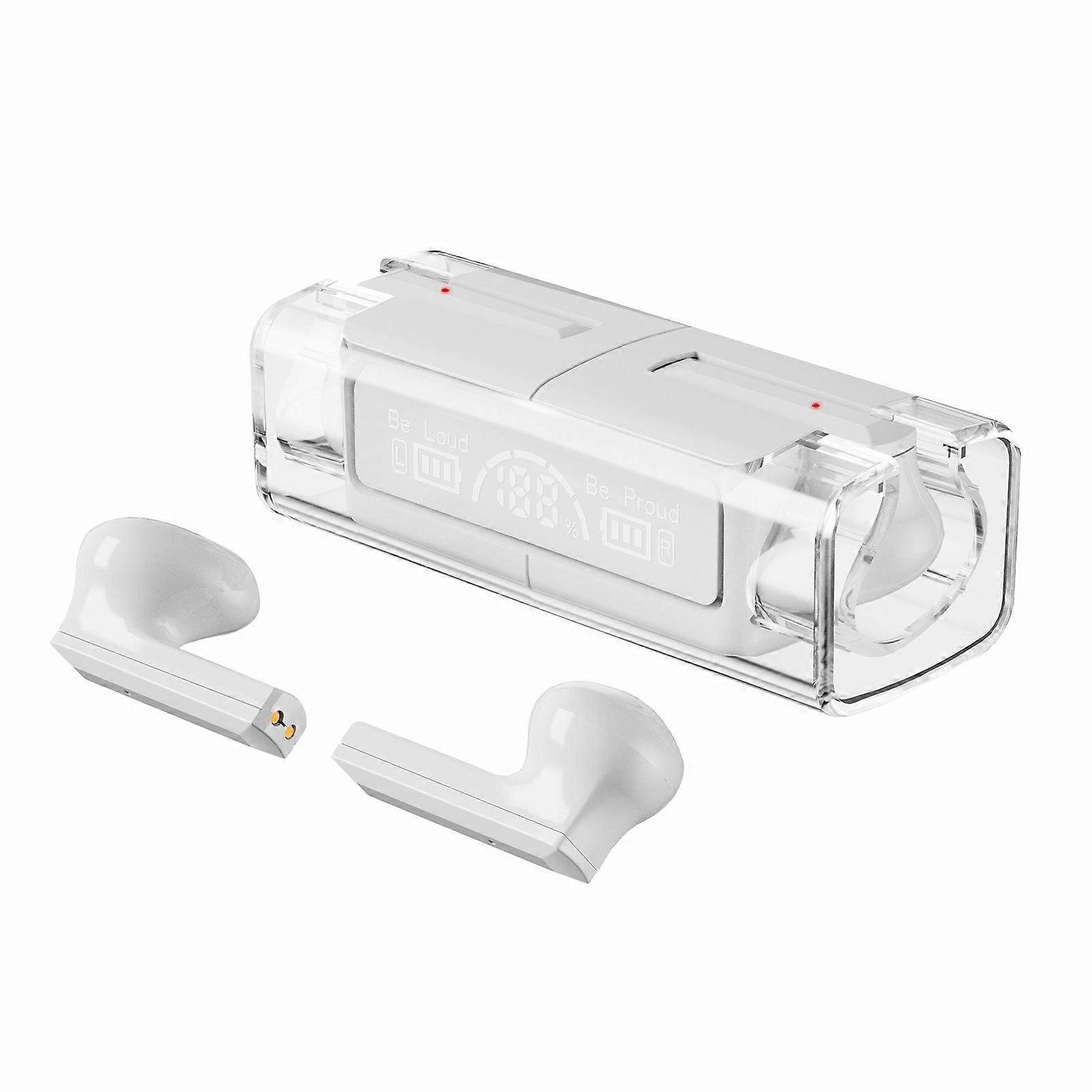 LB83 Bluetooth-compatible Wireless Earphone Stereo HiFi Sound Transparent Design Sports Headset with Digital Display Charging Case White