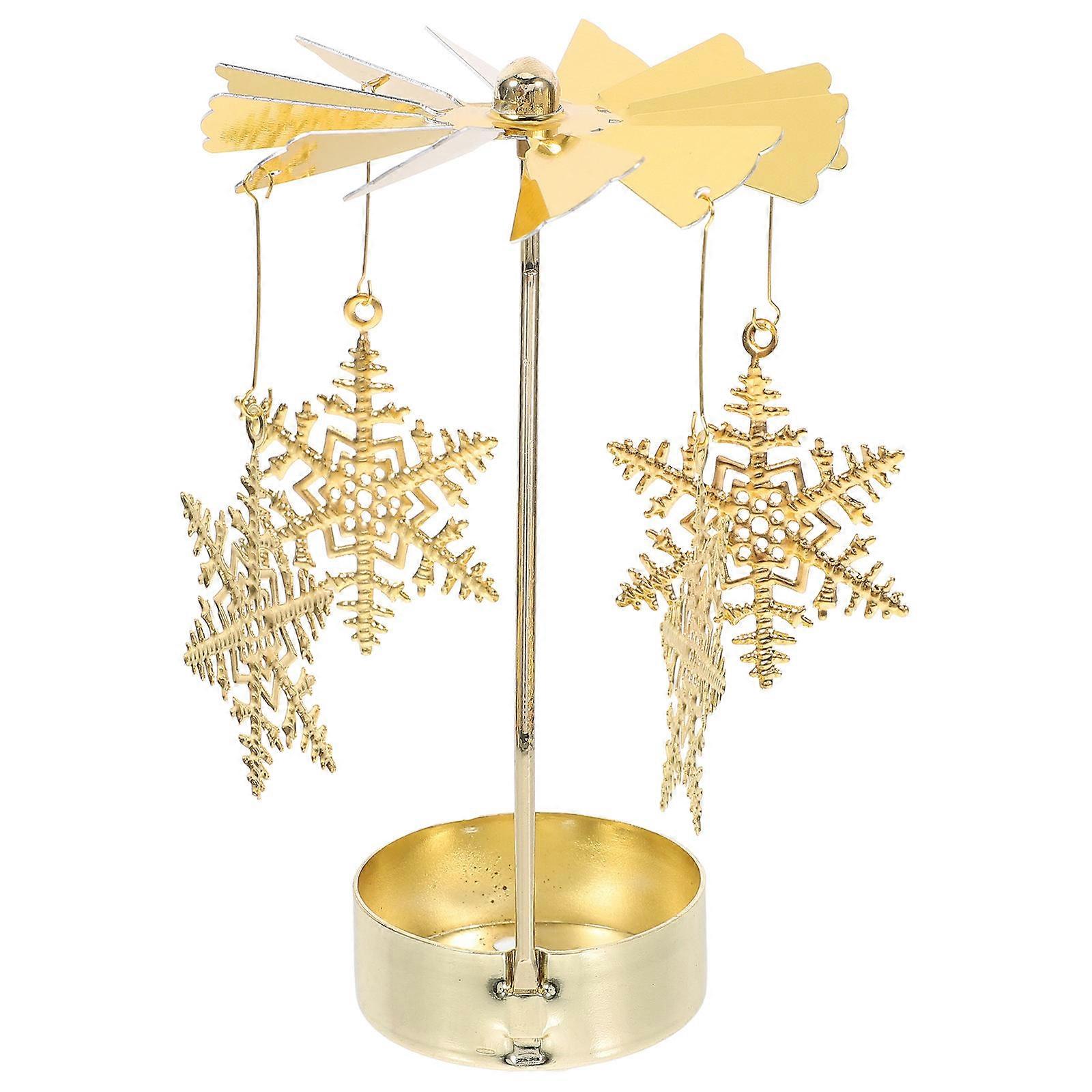 Metal Rotating Candle Holder with Snowflake Design – Decorative Spinning Ornament for Home, Party, and Table Centerpiece Use