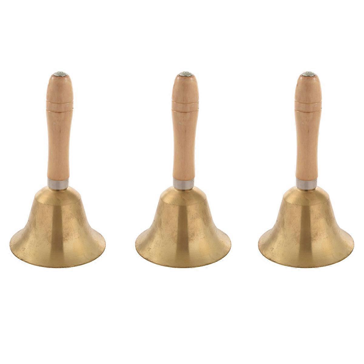 Solid Brass Wooden Handle School Reception Hotel Hand Bell Gold