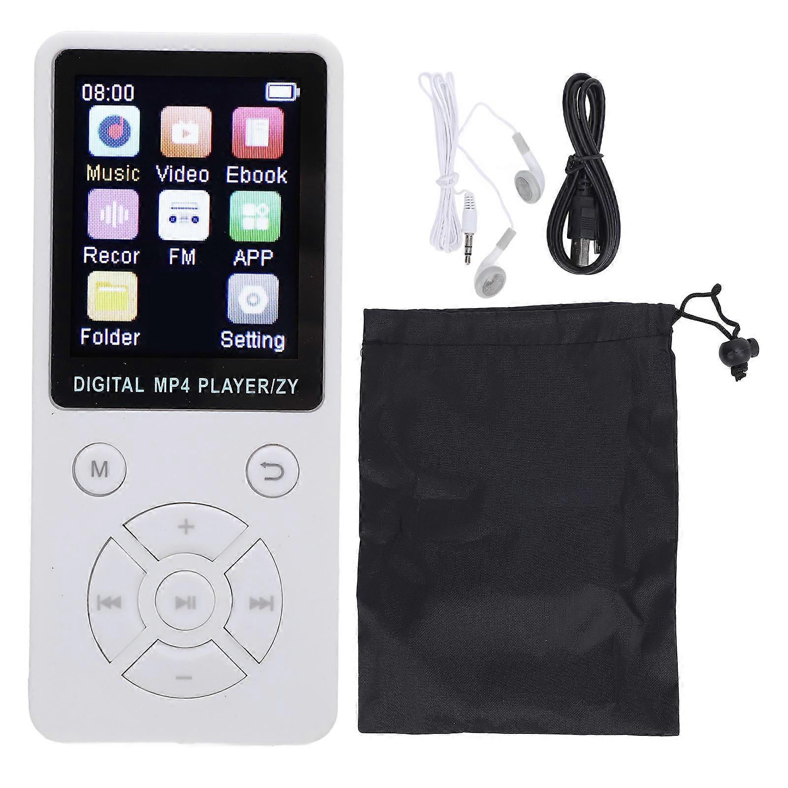 White HiFi Bluetooth MP3 Player with 1.8" Screen, 5-Hour Playback for Running & Cycling