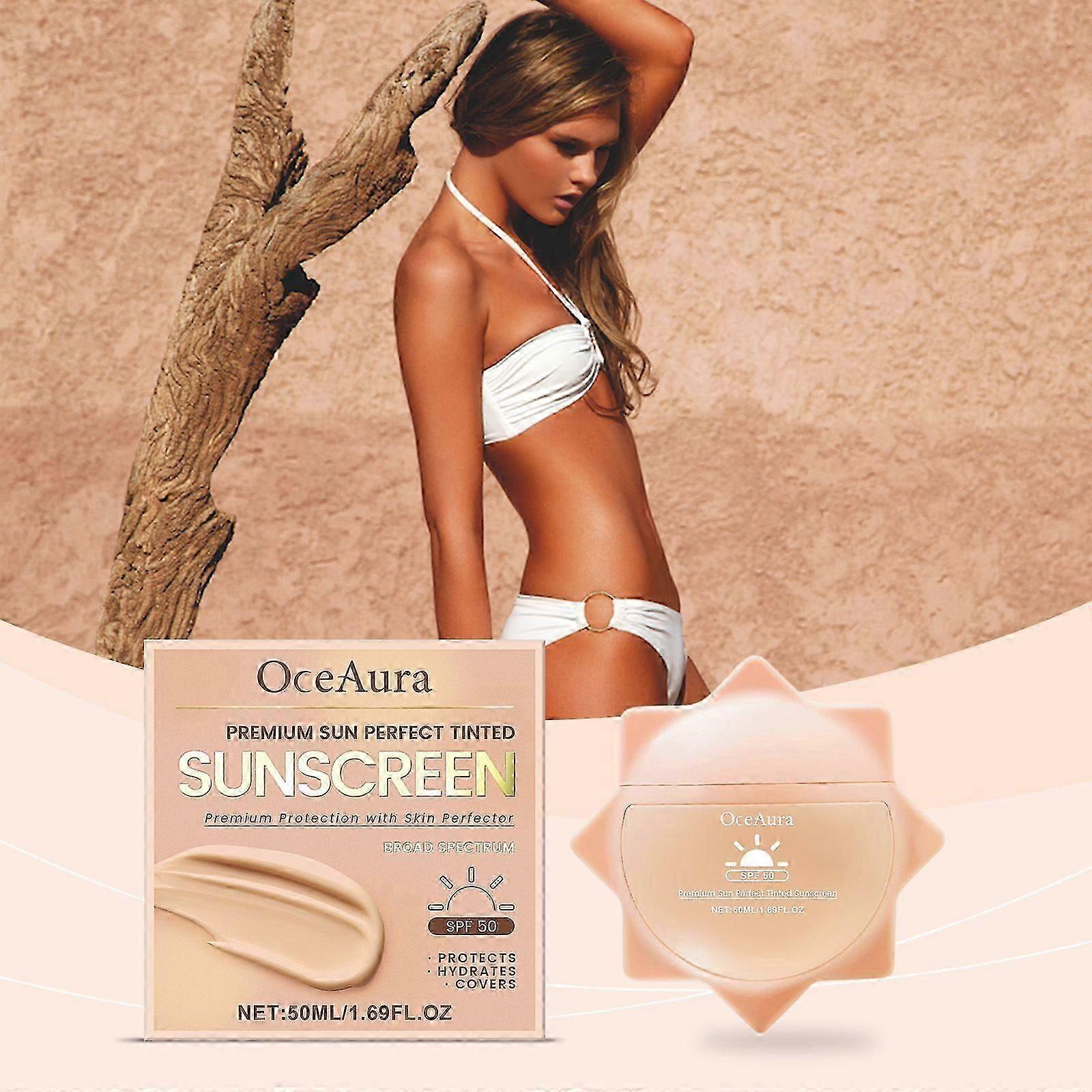 Tinted Sunscreen SPF 50 with Hyaluronic Acid & Titanium Dioxide - Broad Spectrum UV Protection, Hydrating & Non-Greasy Formula