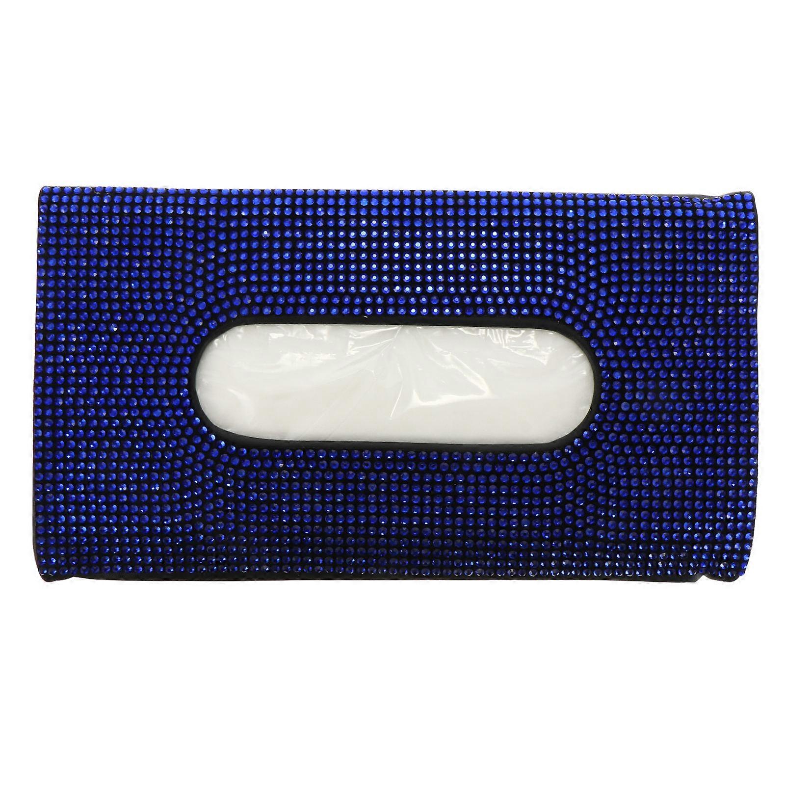 Car Tissue Holder Diamond Decorative Sun Visor Napkin Storage Box Blue 23X12.5cm Car Organization 1Pack