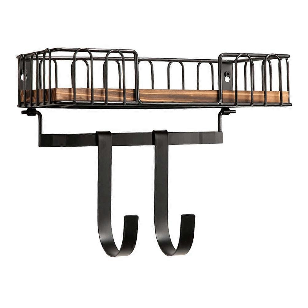 Wall Mounted Storage Rack with Iron and Wood Material Black Color for Home Organization 5.5 Inches