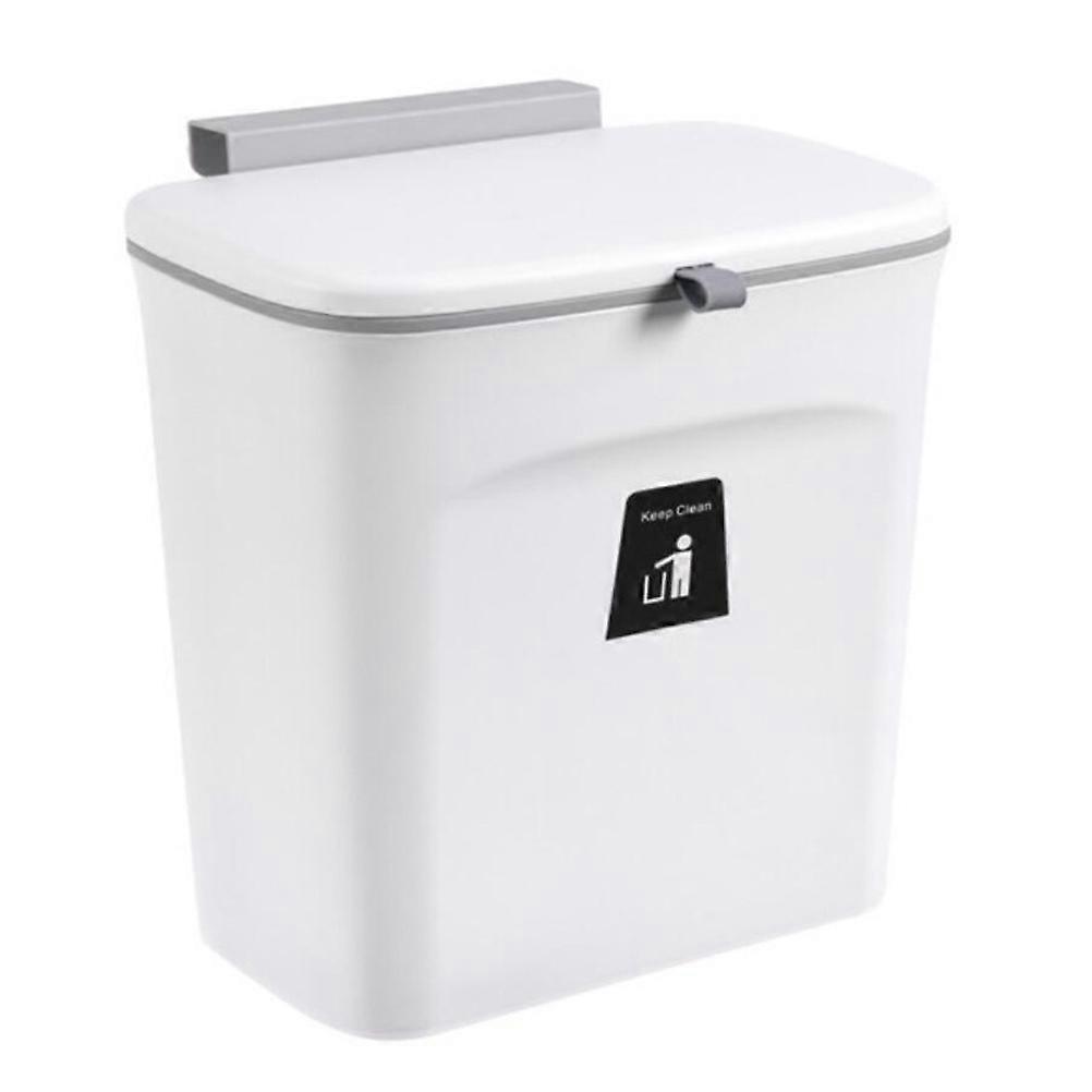 Wall Mount Trash Can with Lid for Kitchen Cabinet in White Plastic Saves Space Fits Garbage Less