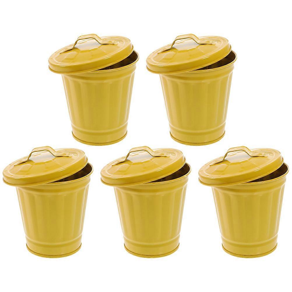 Yellow Mini Trash Bins for Home Office Use Galvanized Iron Desktop Garbage Containers 5 Pieces